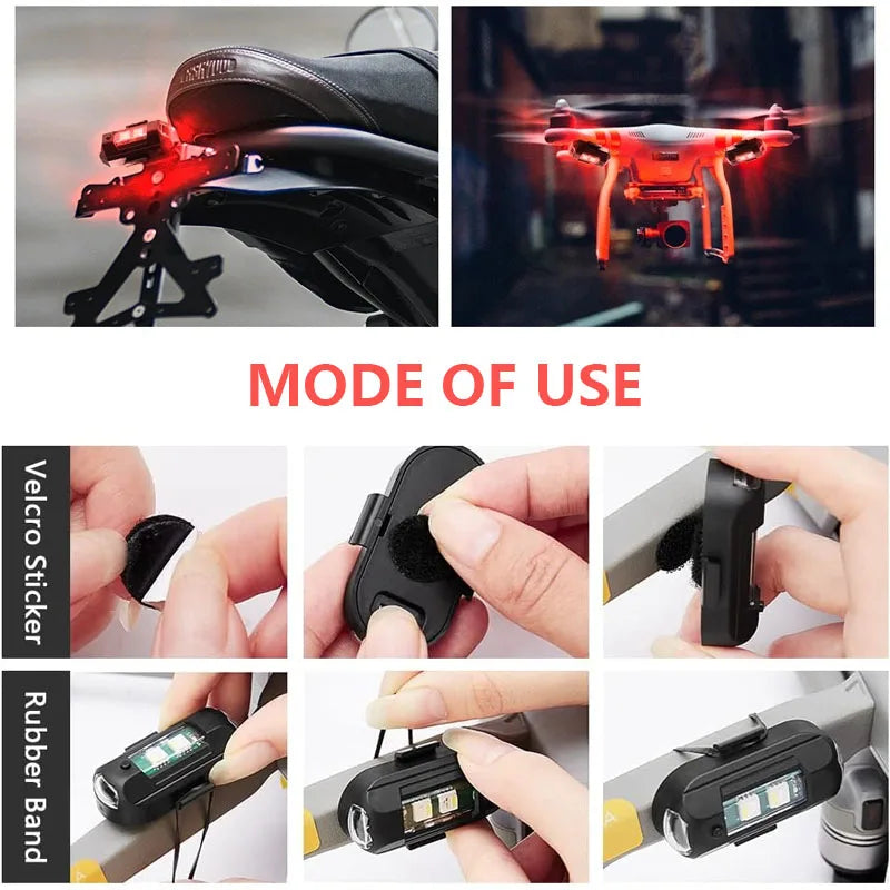 Universal LED Strobe Lights Motorcycle anti Collision Warning Light USB Charging 7Colors Drone Flash Turn Signal Indicator